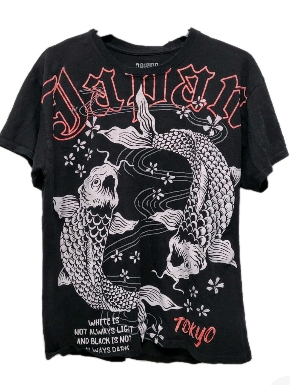 Tokyo Japan Koi Fish Graphic T-Shirt - Black Streetwear XL Unisex